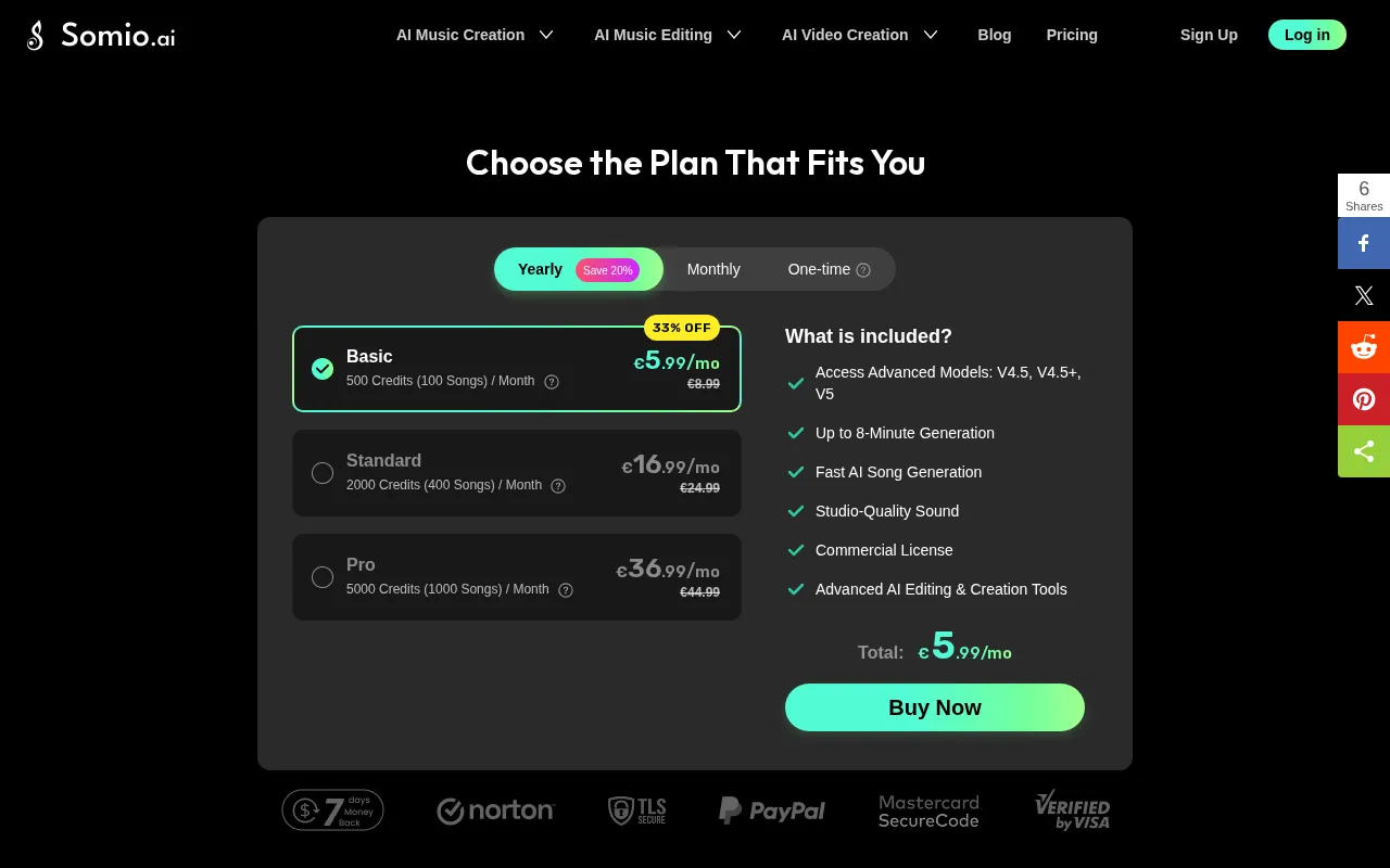 Somio AI — pricing page