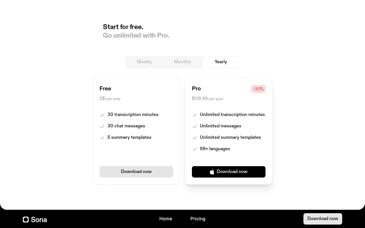 Sona — pricing page