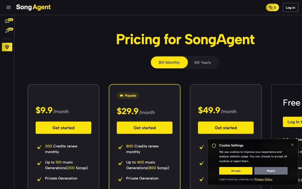 SongAgent — pricing page