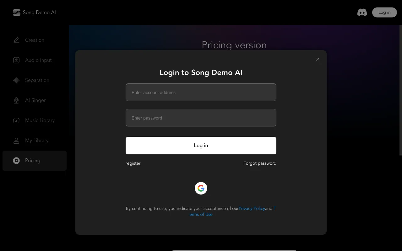 Song Demo AI — pricing page
