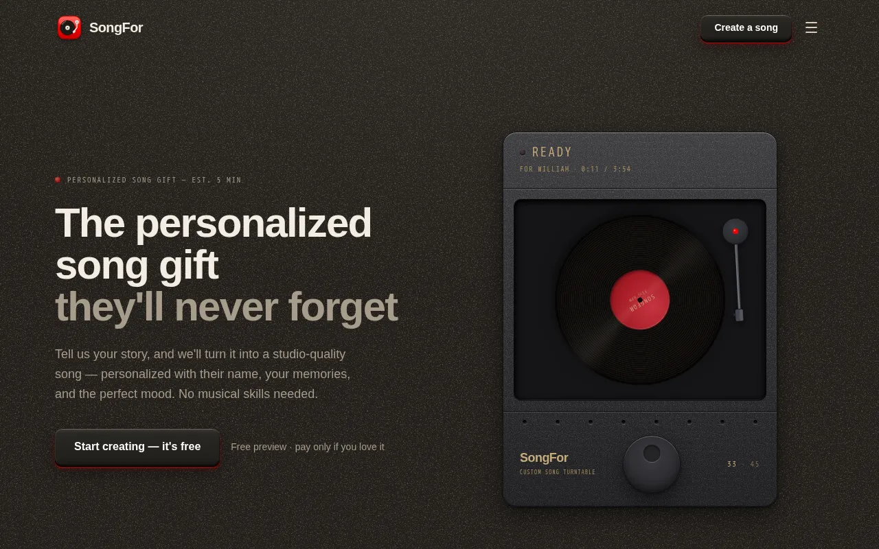 SongFor — preview screenshot