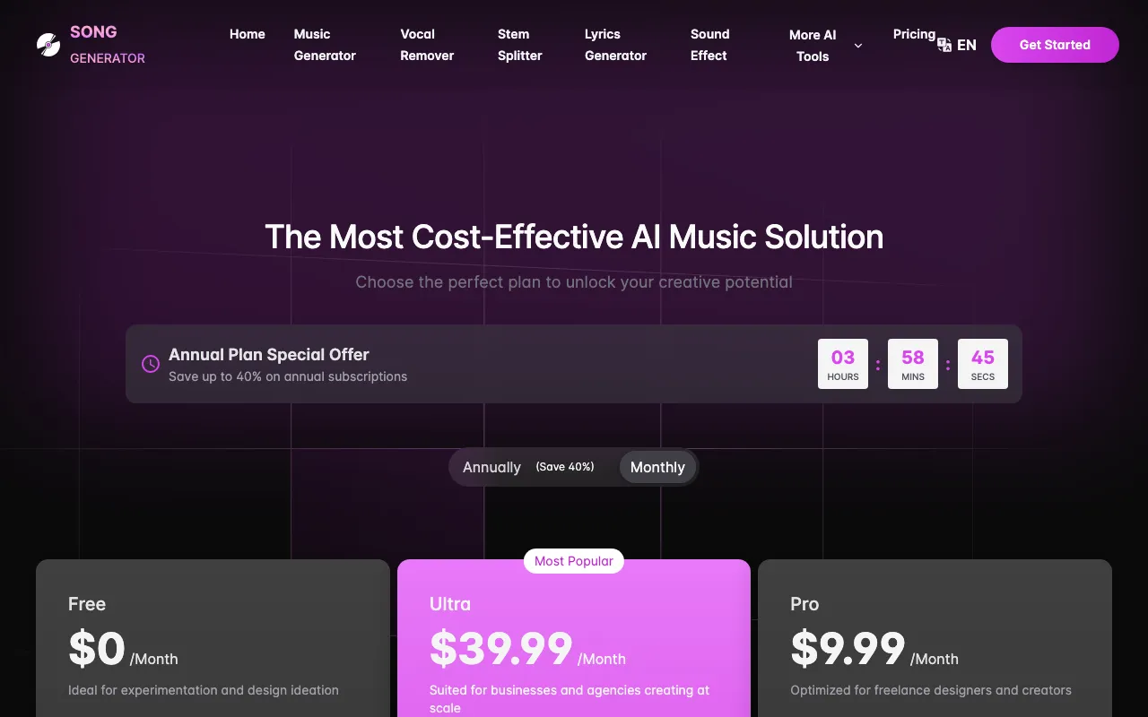 SongGenerator.io — pricing page