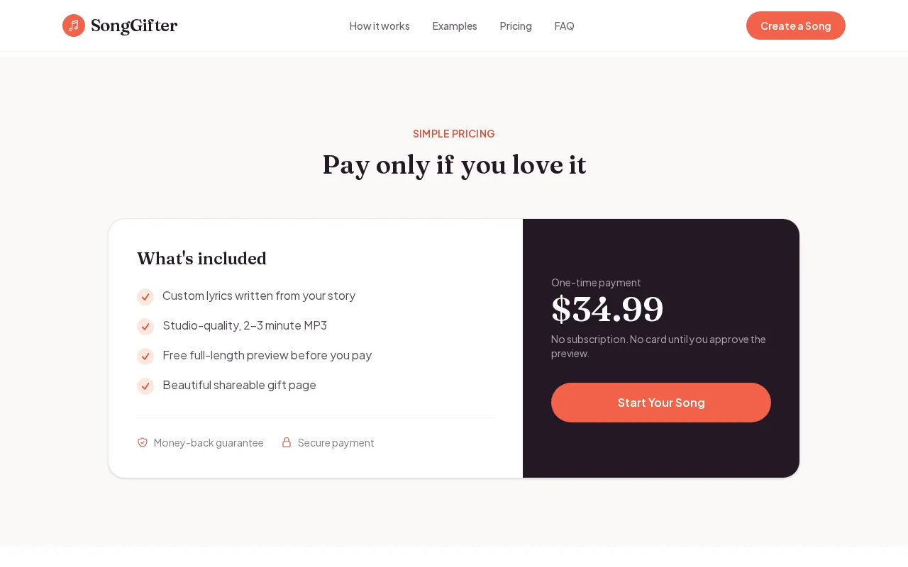 SongGifter — pricing page