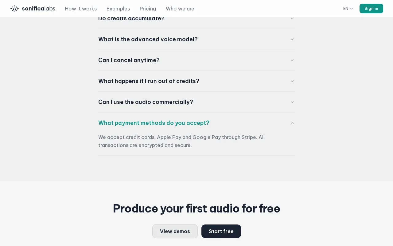 SonificaLabs — pricing page