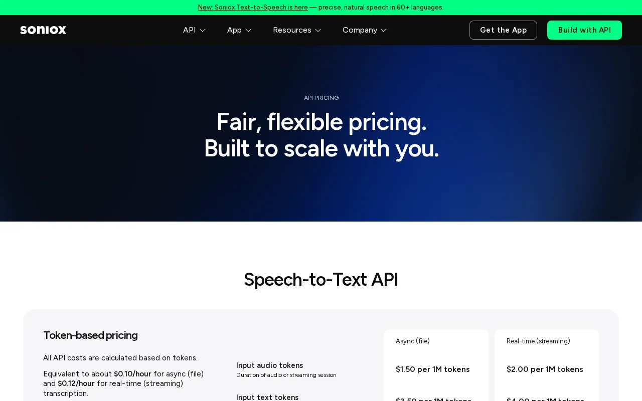 Soniox Speech-to-Text AI — pricing page