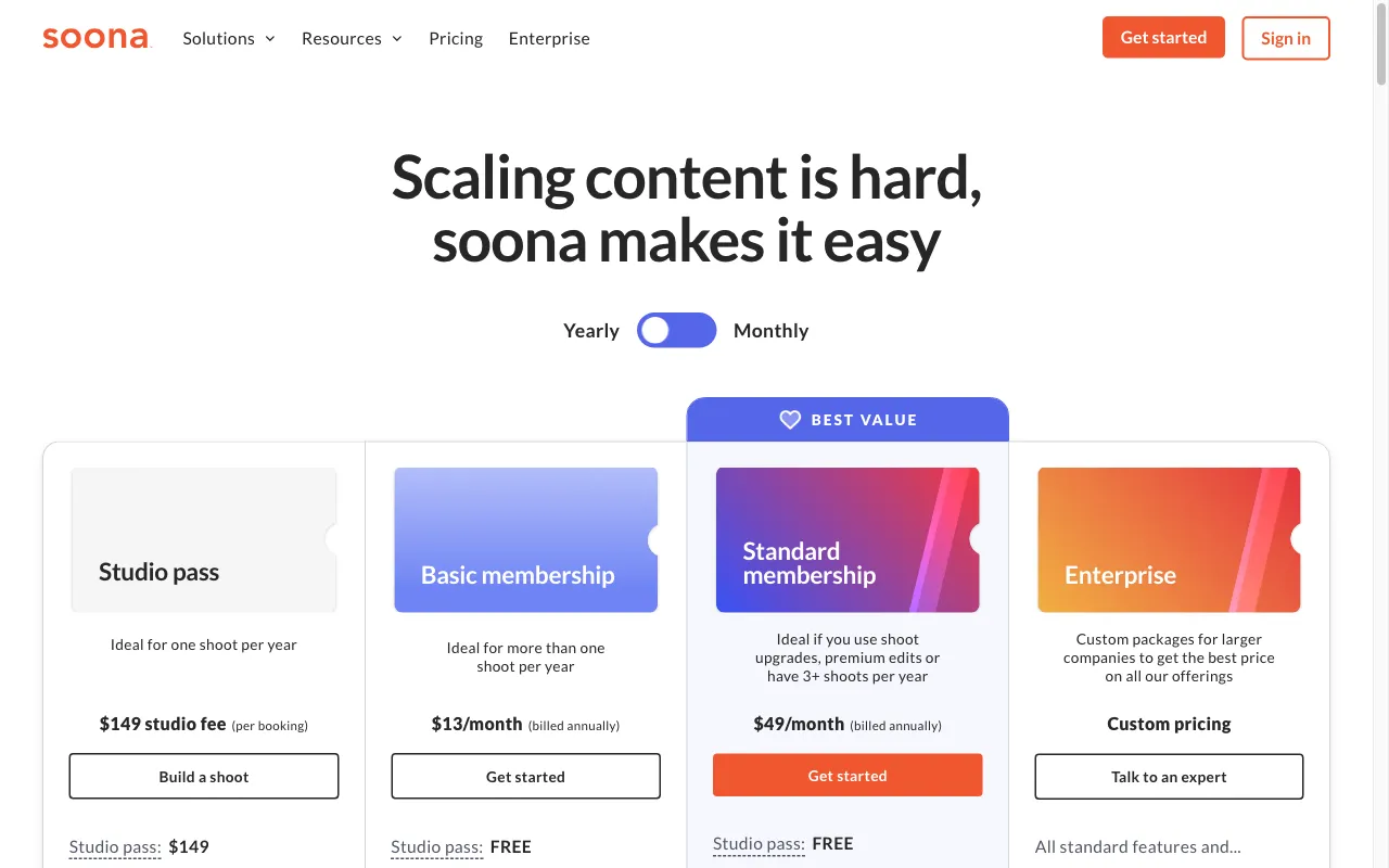 Soona — pricing page