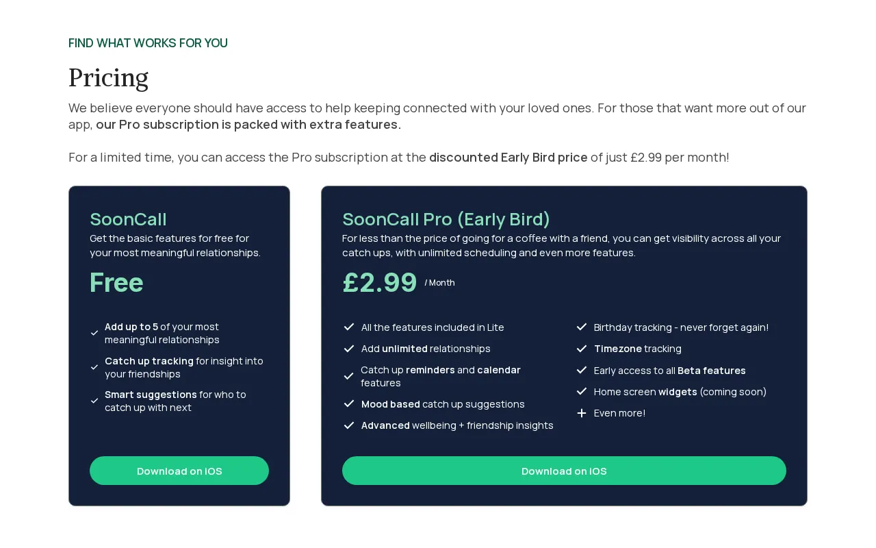 SoonCall — pricing page