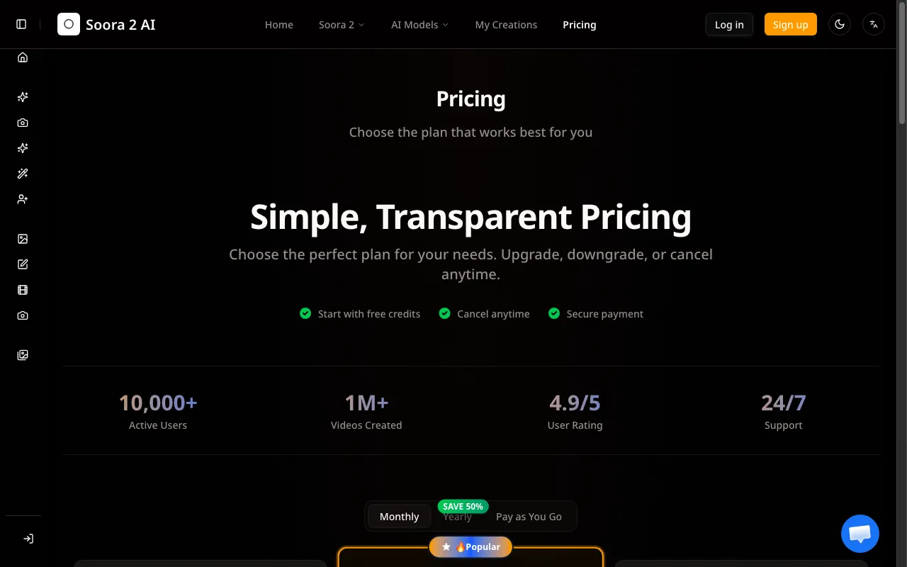 Soora 2 AI — pricing page