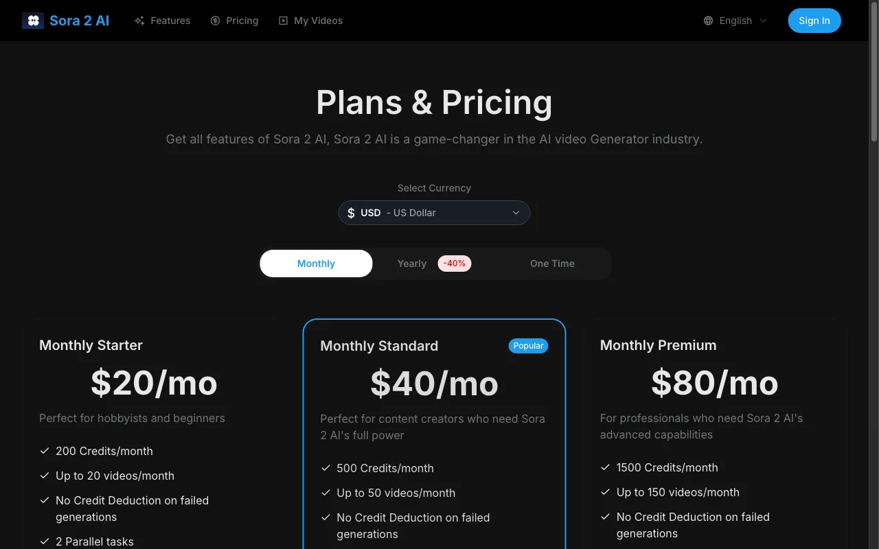 Sora 2 AI — pricing page
