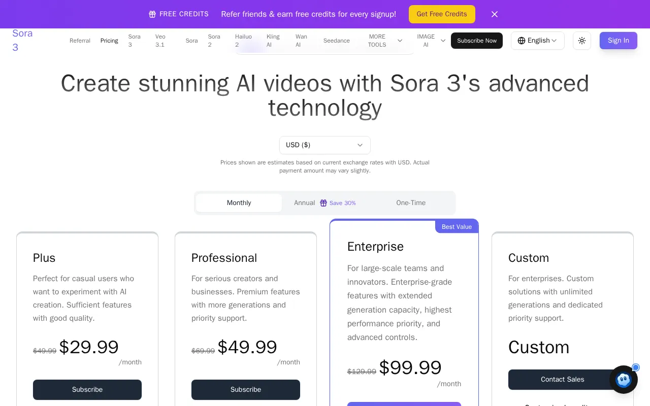Sora 3 — pricing page