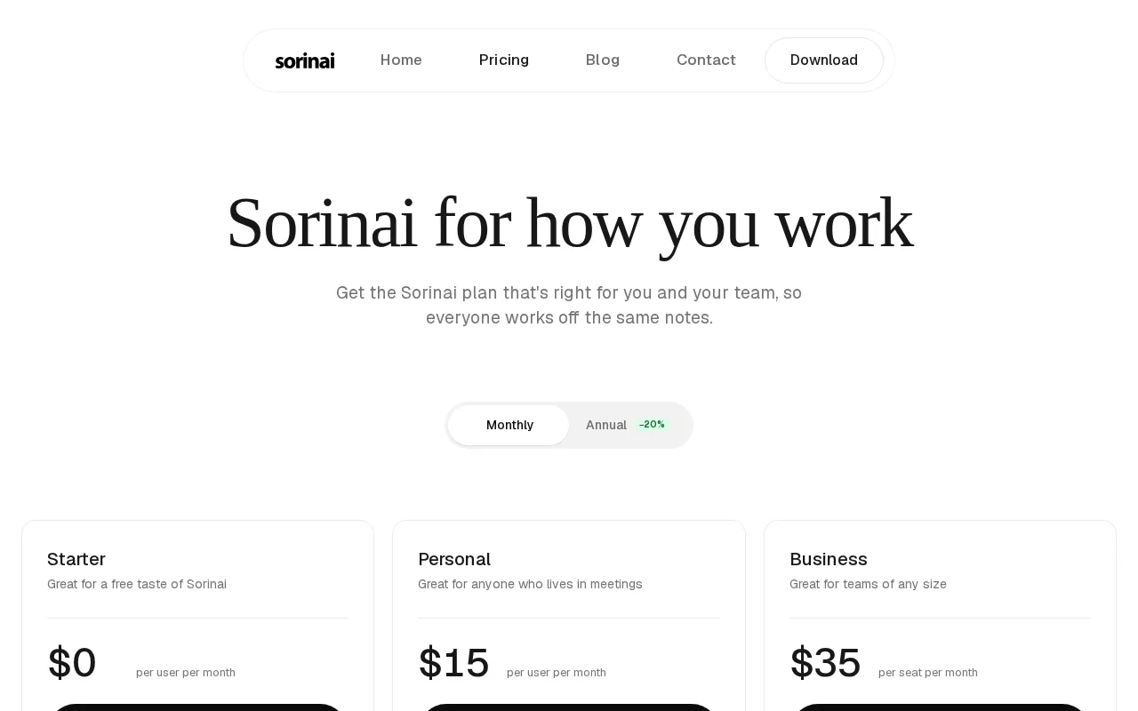 Sorinai — pricing page