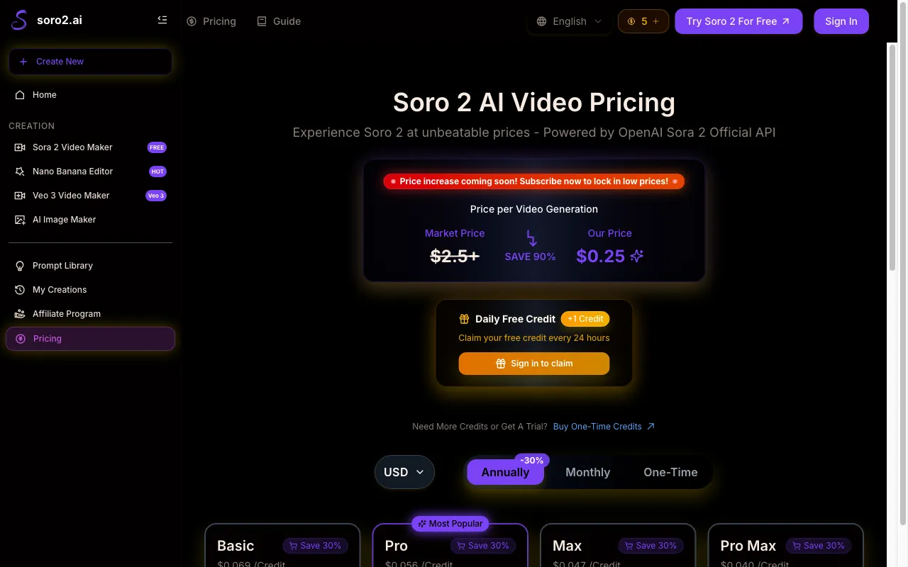 soro2 — pricing page