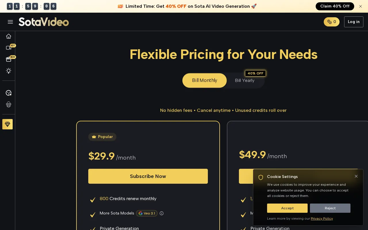 Sotavideo — pricing page