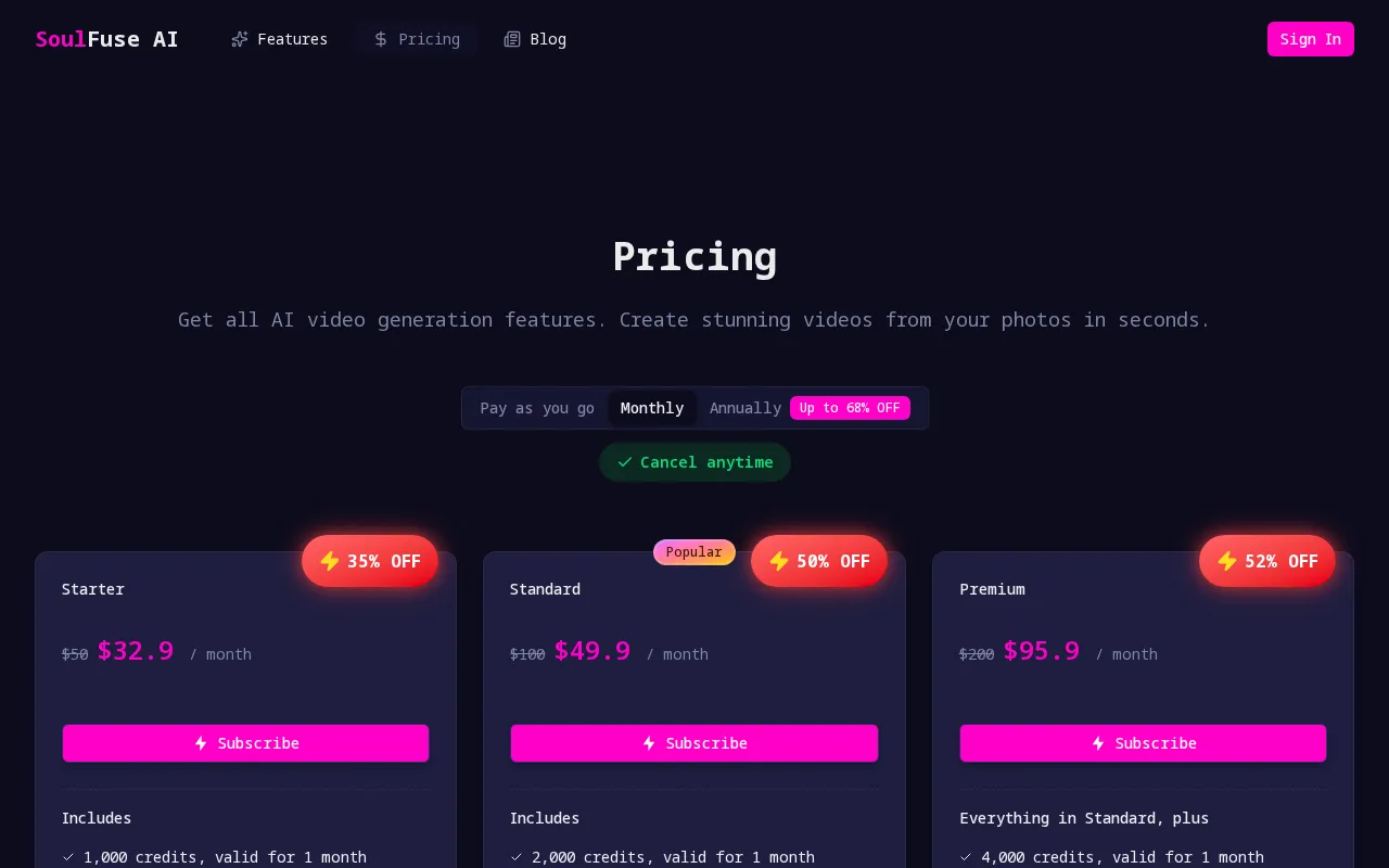 Soul Fuse — pricing page