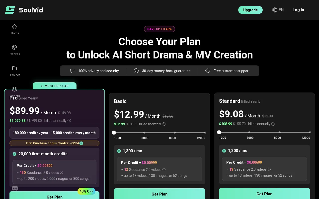 SoulVid — pricing page