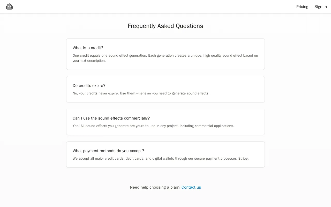 soundeffectgenerator.org — pricing page