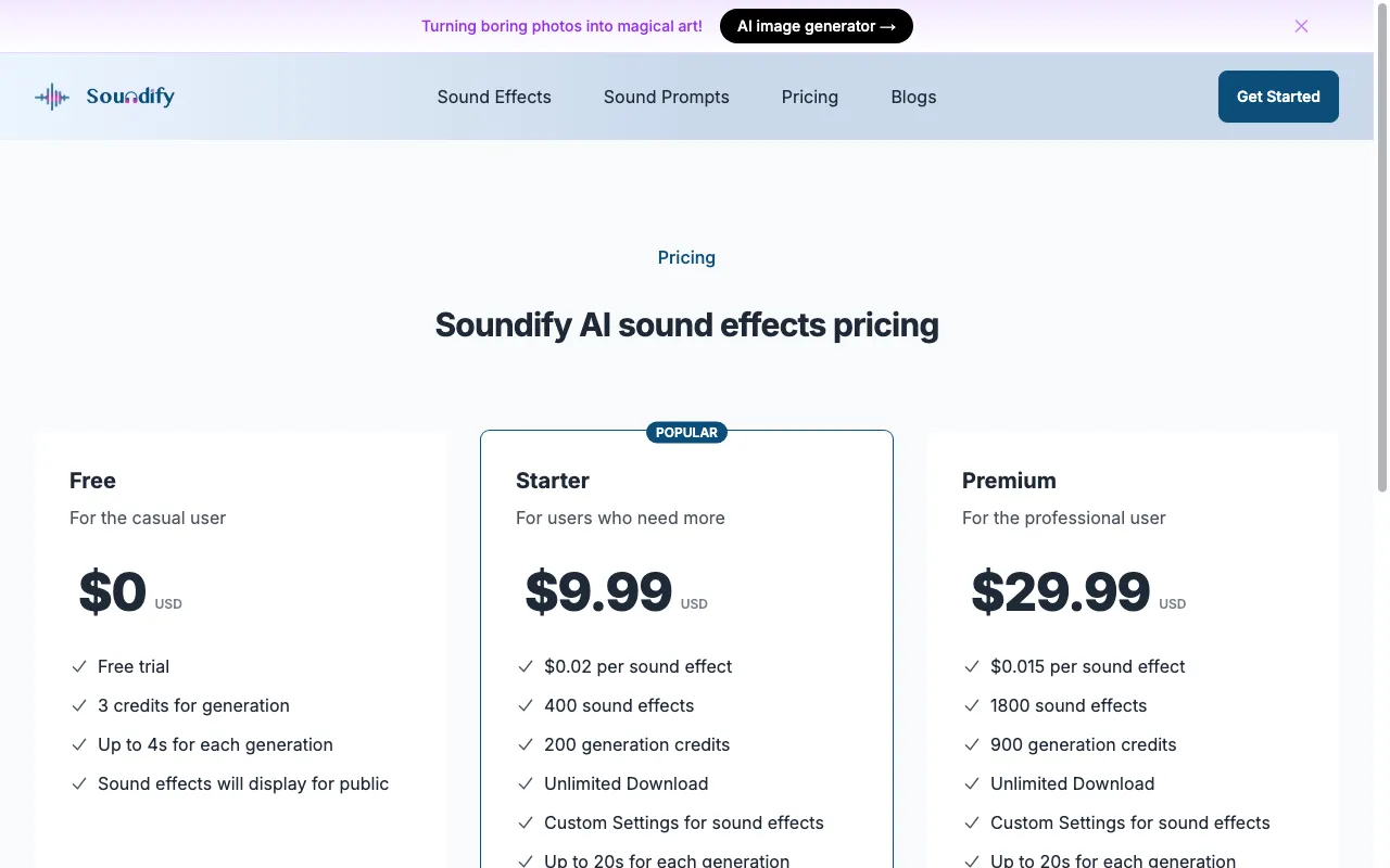 Soundify — pricing page