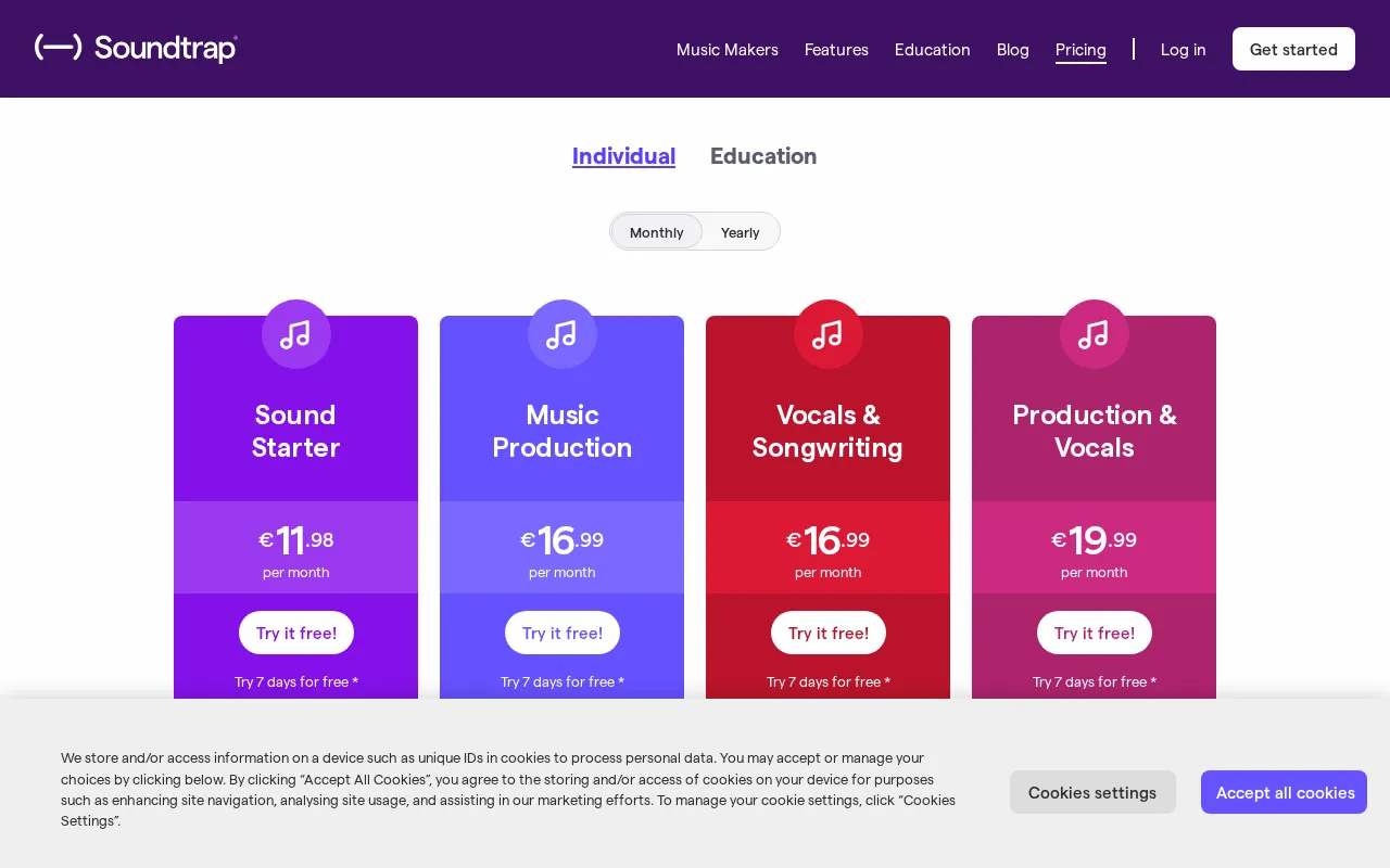 Soundtrap — pricing page