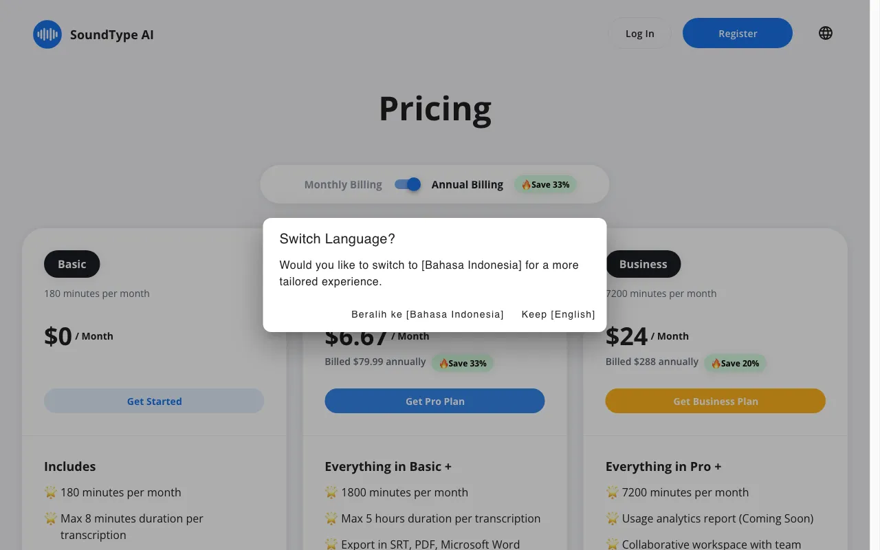 SoundType AI — pricing page