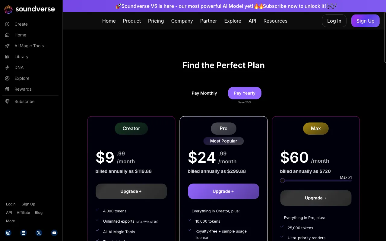 SoundVerse AI — pricing page