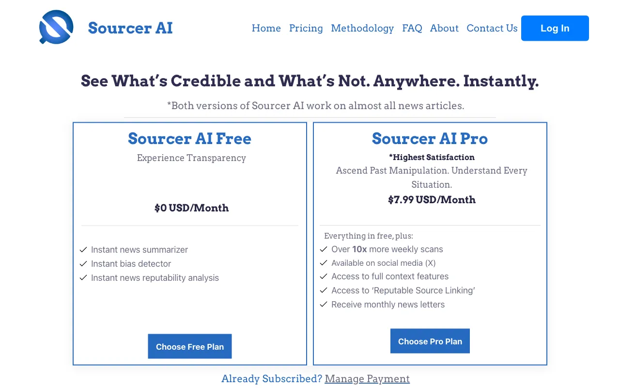 Sourcer AI — pricing page