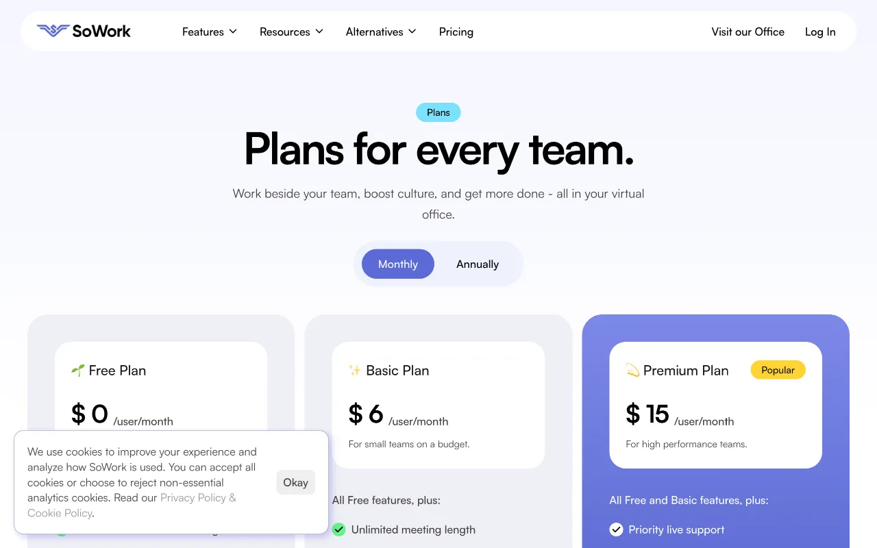 SoWork — pricing page