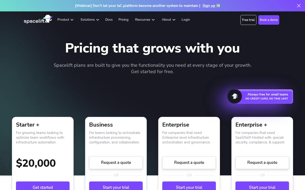Spacelift — pricing page