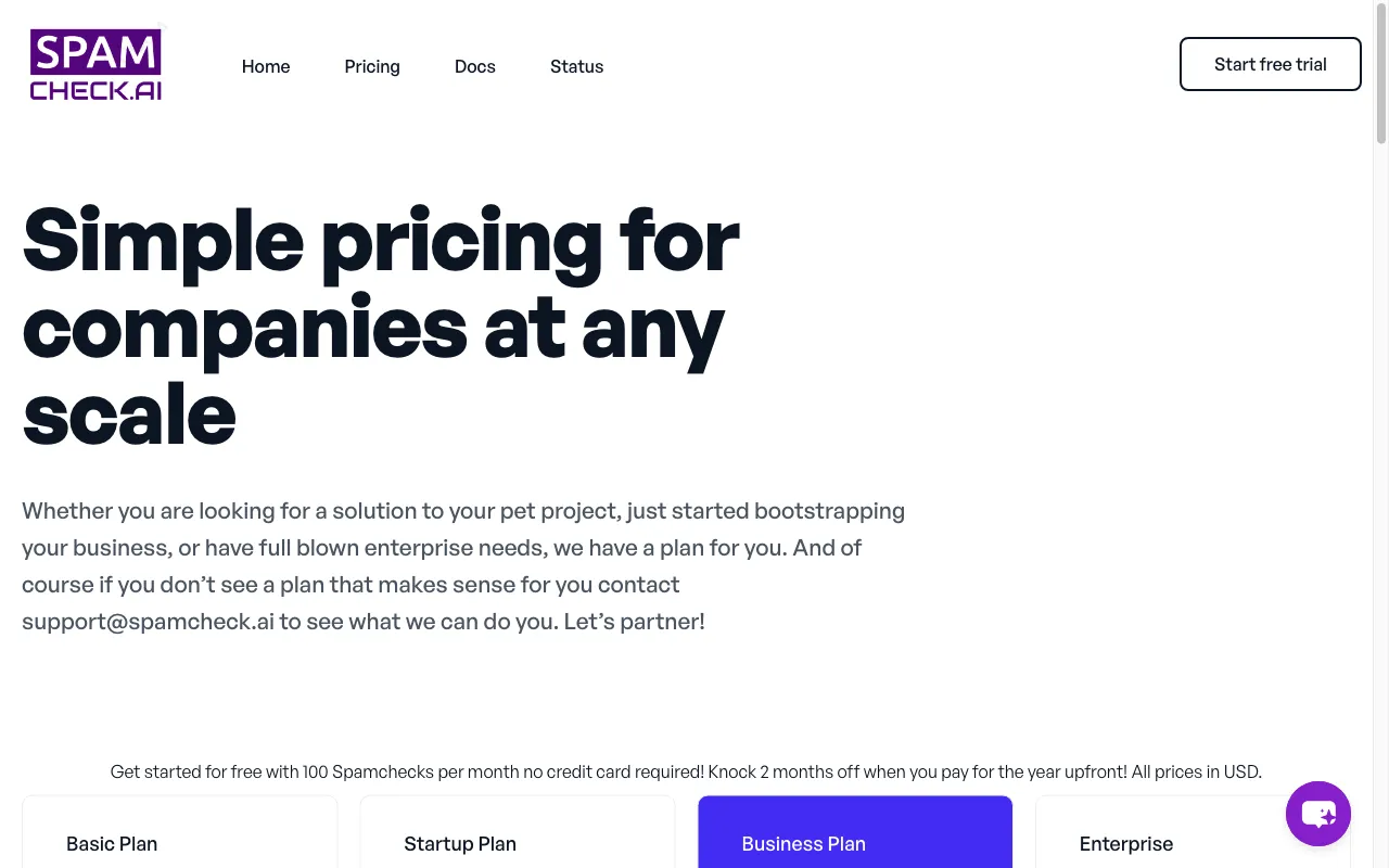 Protect Your Content with our Spam API — pricing page