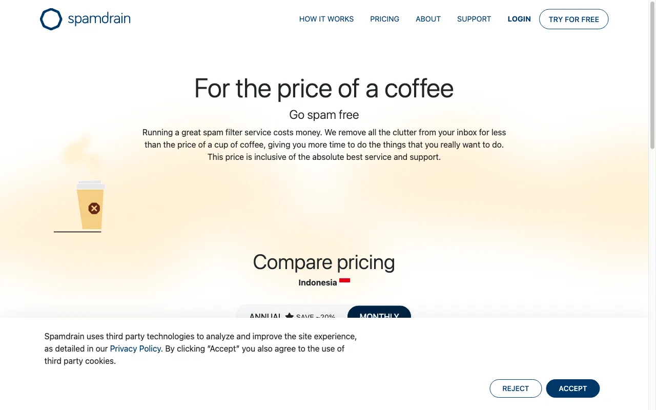 Spamdrain antispam — pricing page