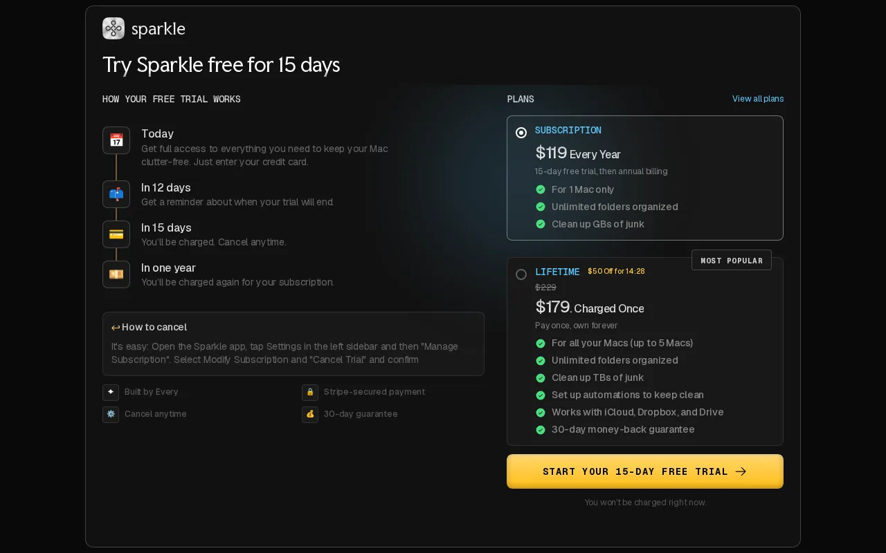 Sparkle — pricing page