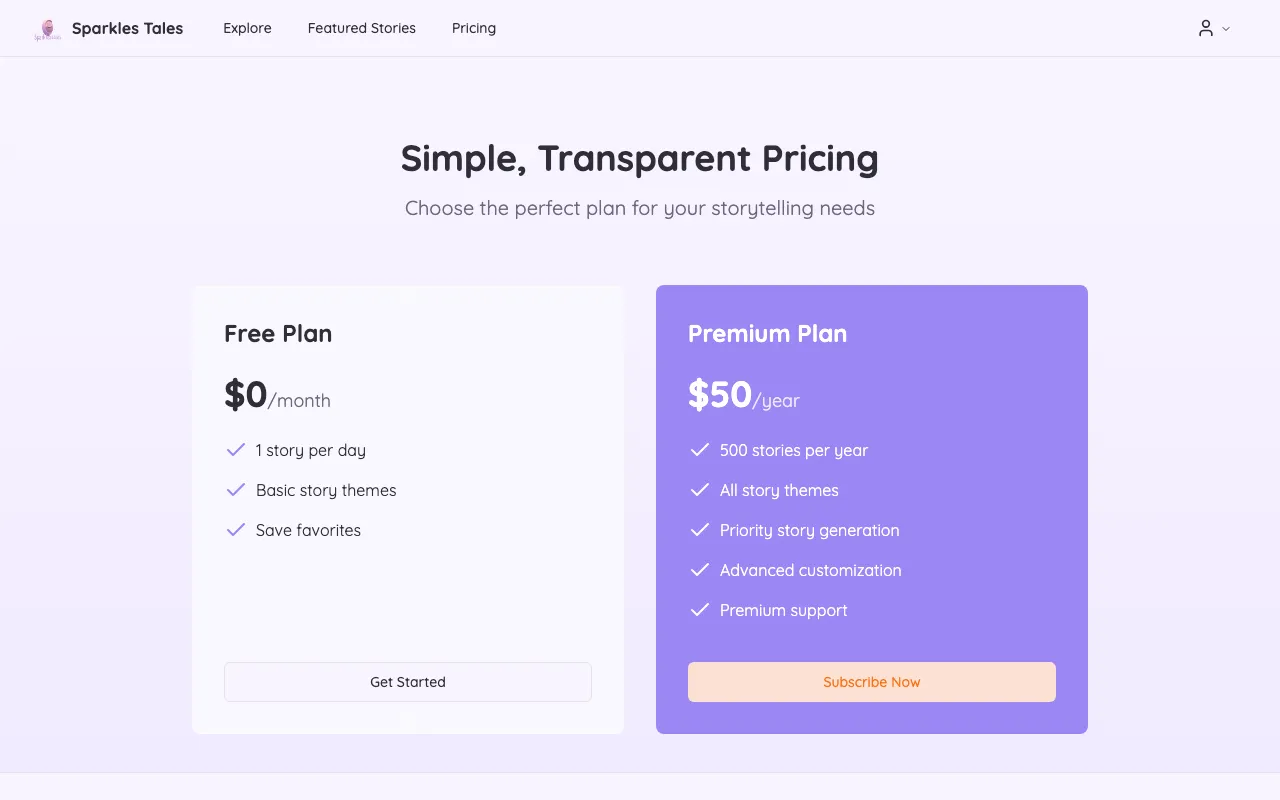 SparklesTales — pricing page