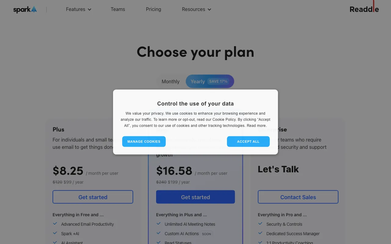 Spark Mail — pricing page