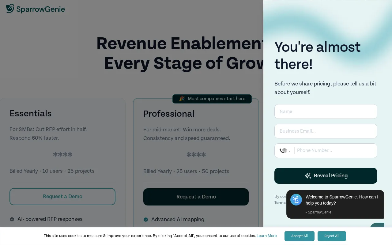 SparrowGenie — pricing page
