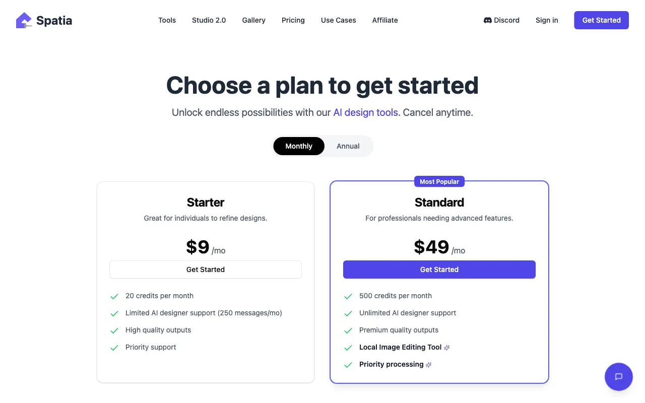 spatia — pricing page