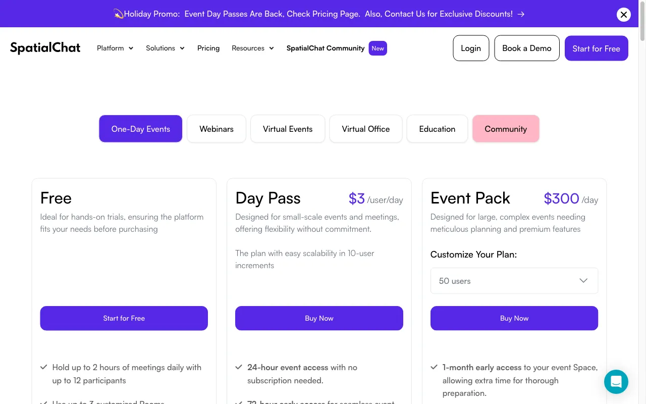 SpatialChat — pricing page