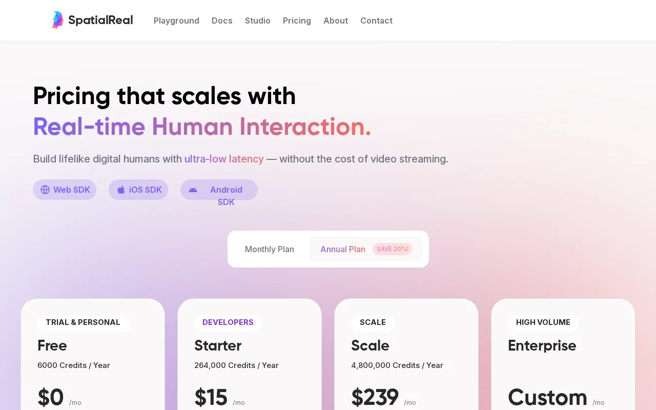 SpatialReal — pricing page