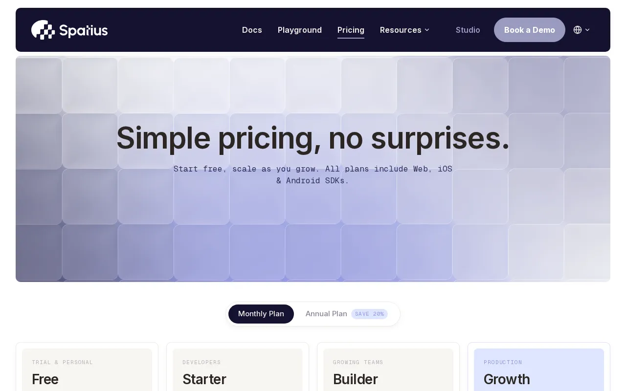 Spatius.ai — pricing page
