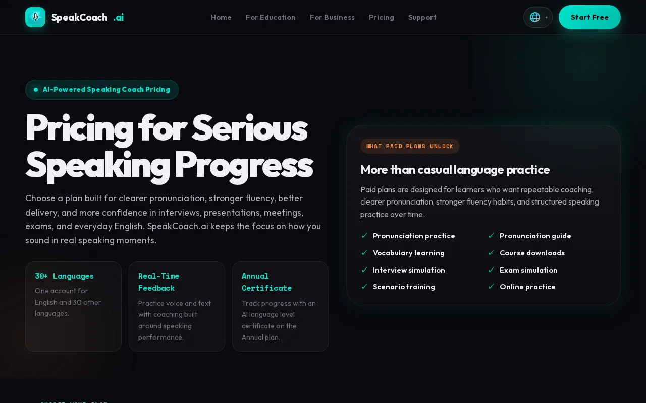 SpeakCoach — pricing page