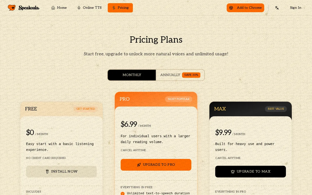 Speakoala — pricing page