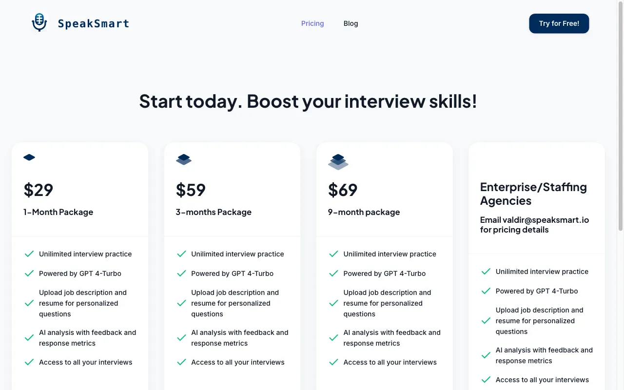 SpeakSmart — pricing page