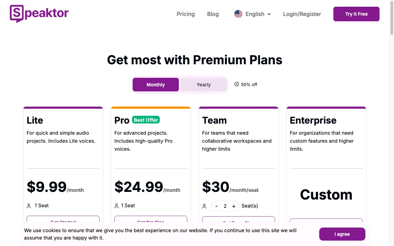 Speaktor — pricing page