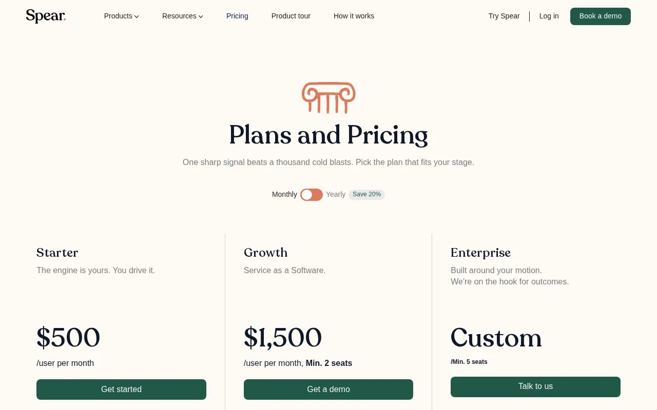 Spear — pricing page