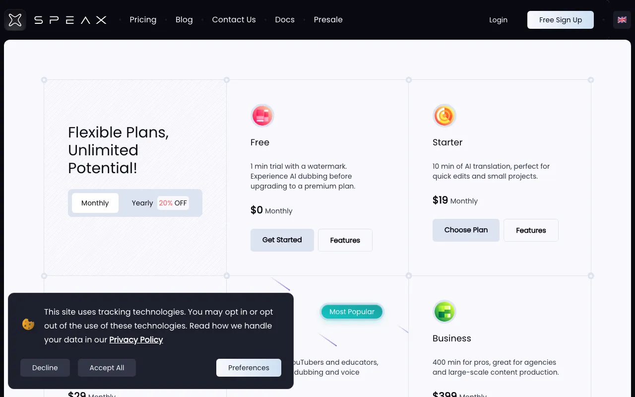 Speax — pricing page
