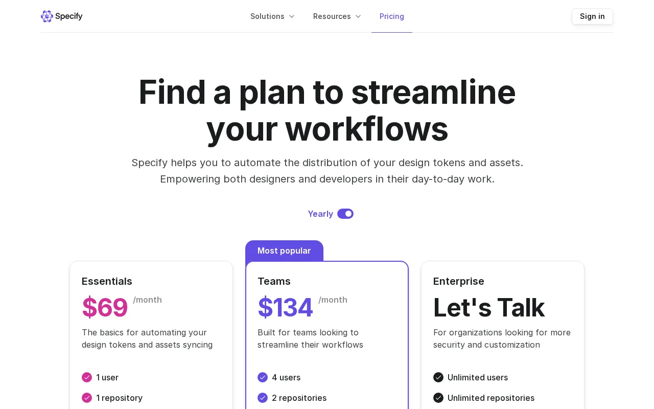 Specify — pricing page