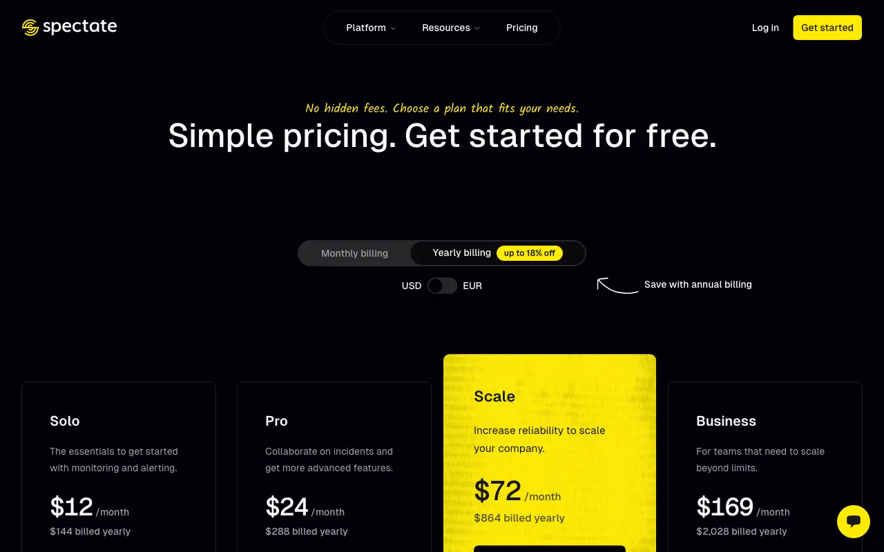 Spectate — pricing page