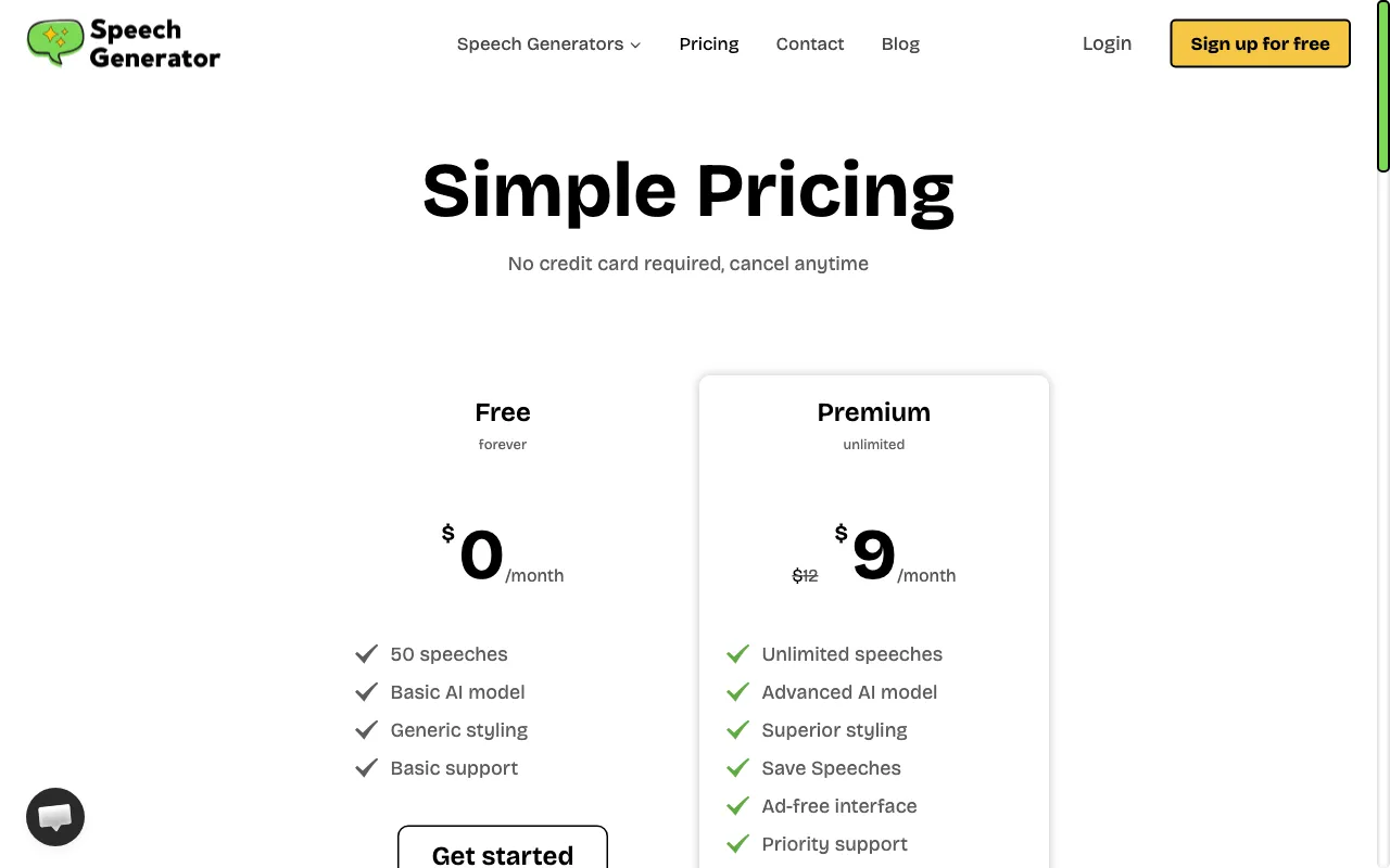 AI Speech Generator — pricing page
