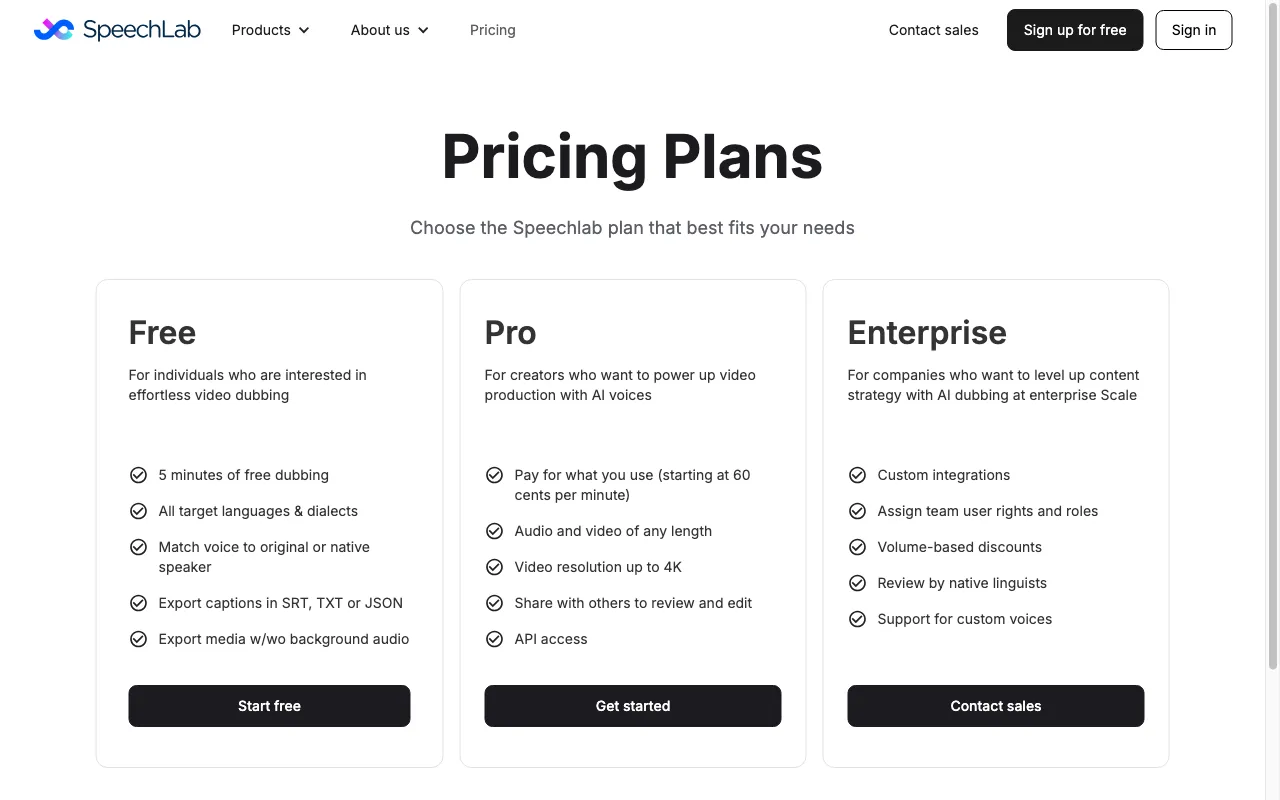 Speechlab — pricing page
