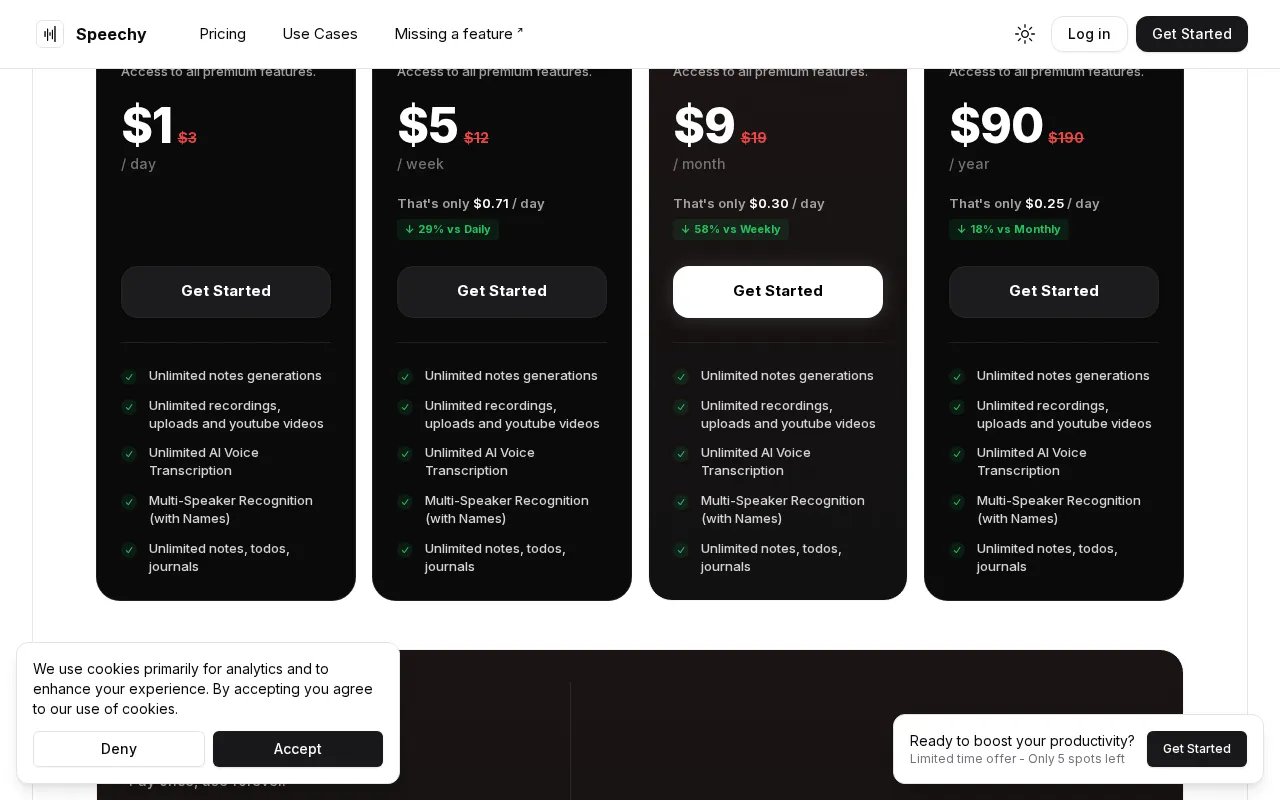 Speechy — pricing page