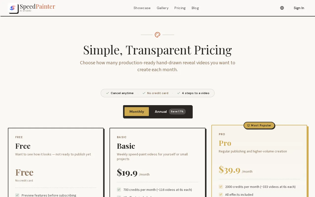 SpeedPainter — pricing page