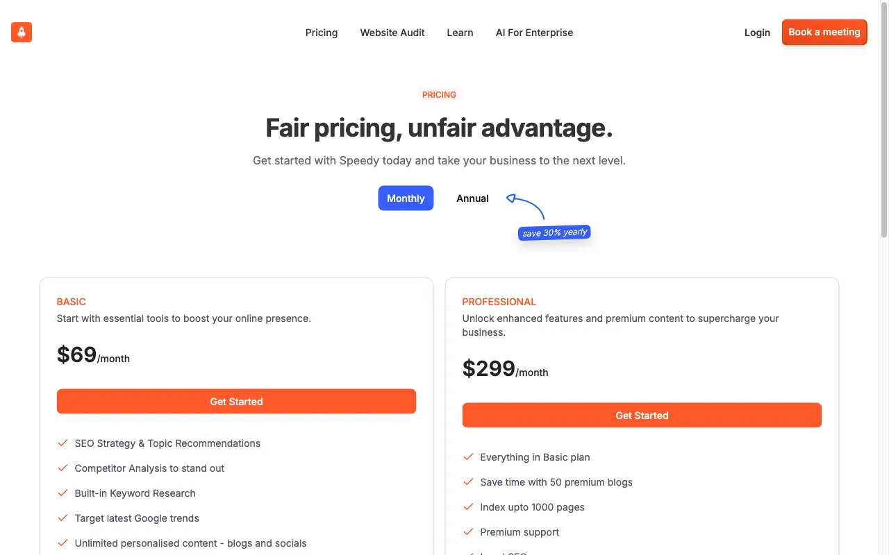 Speedy — pricing page